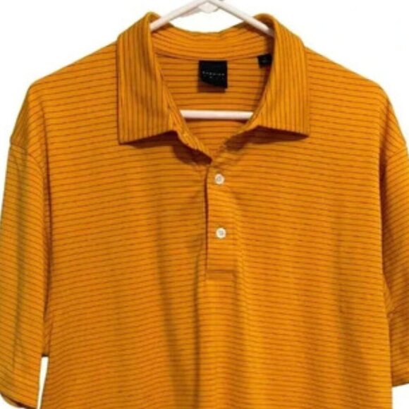 Dunning Golf Mens Mustard Yellow with Black Stripes Polo Shirt - Size Large - Picture 1 of 5